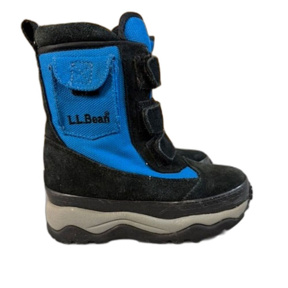 L.L.Bean Kids Snow Boots Size 11 Black Blue Waterproof Winter Hook & Loop